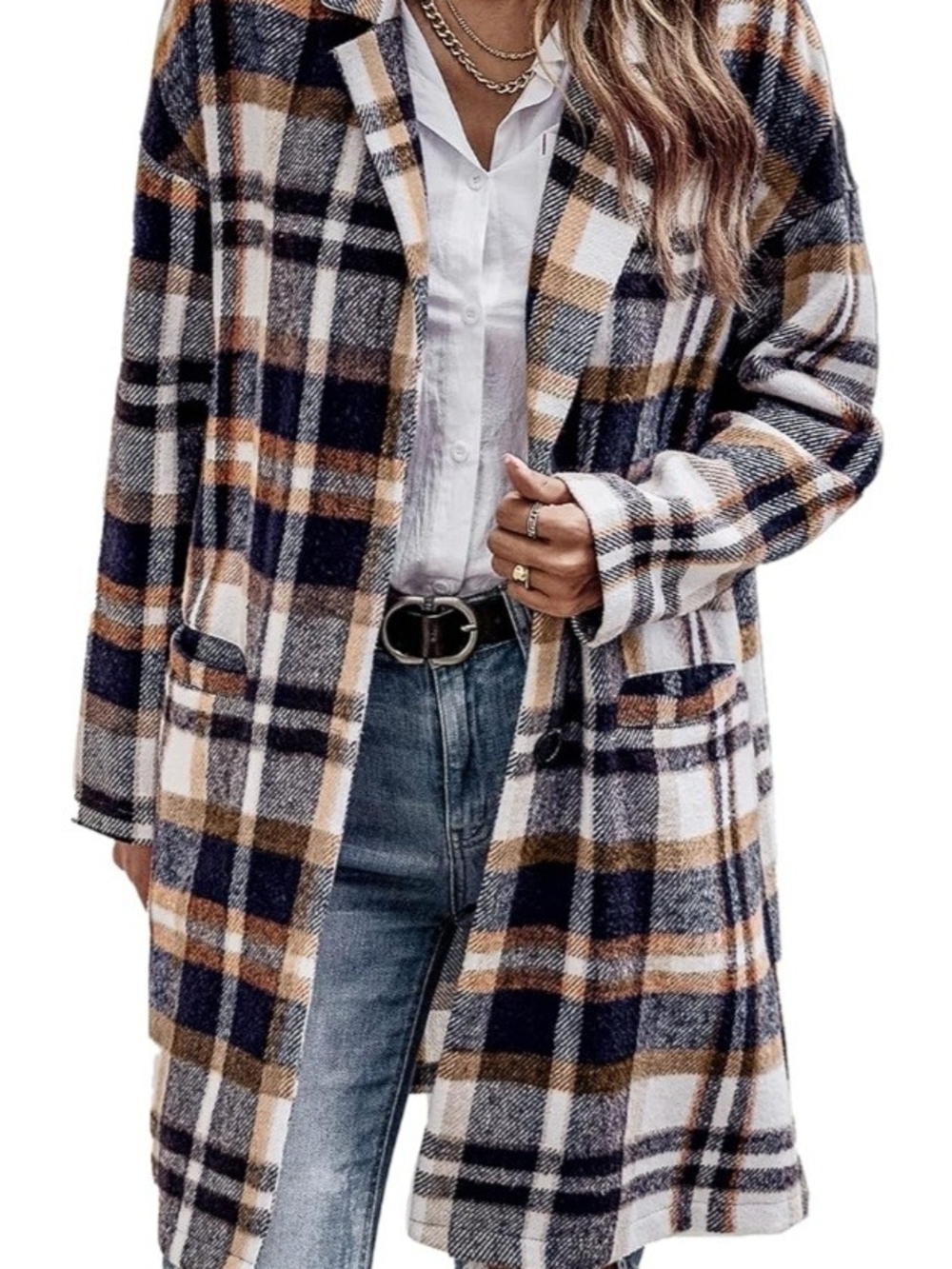 PRETTYGARDEN Women Plaid Shacket Jacket Trendy Fall Casual Button Wool Blend Tar